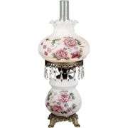 Victorian Style Hurricane Rose Table Lamp with Crystal Beads