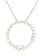 18kt White gold 0.33ct  in 0.75ctw diamond circle pendant on chain