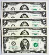 (5) Superb Crisp 2017A $2 Dollar Star Replacement Notes San Francisco Consecutive!