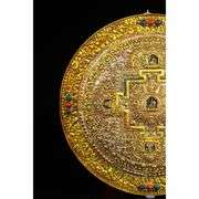 Rare Temple Collection Tibetan Silver Gold & Gilded Mosaic Gem Thangka Mandala