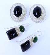 2 Pairs Sterling, Black Onyx & Gemstone Earrings