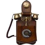 1921 Vintage Wooden Telephone with Rotary Dial and Metal Bell