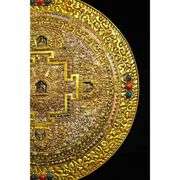 Rare Temple Collection Tibetan Silver Gold & Gilded Mosaic Gem Thangka Mandala