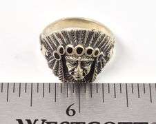 Black Onyx Indian Head Ring in Sterling Silver