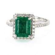 PLATINUM EMERALD AND DIAMOND RING 3.02 C.T.W.