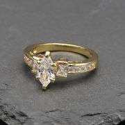 Ladies Sparklin14 Kt Tri-Layered Yellow Gold Plated Rare Marquis Cut Lab Simulated Diamond Ring