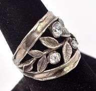 CZ Leaf Wide Band Ring in Sterling Silver