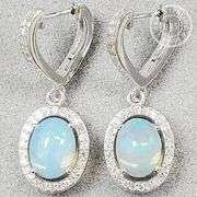 GENUINE ETHIOPIAN OPAL & CREATED WHITE SAPPHIRE STERLING SILVER EARRINGS