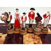 18" Cherry & Burlwood Board American Revolutionary Chess Set