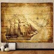 Nautical Pirate Treasure World Map Tapestry