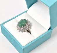 Sparkling 6.84CTS Oval Shaped Natural Emerald & 1.26CTW Sapphire Gemstone Ring in Sterling Silver