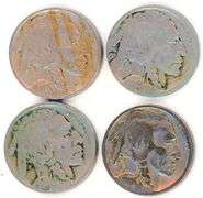 4 Different Buffalo Nickels: 1916-1919-S