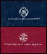 2 Different Proof Commemorative Silver Dollars w/Box & CoA: 1992 & 1993