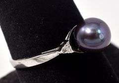 Pearl and Diamond Ring in Sterling Silver