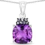 6+k Genuine Amethyst and Tanzanite Pendant .925 Sterling Silver