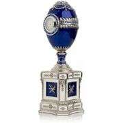 Limited Edition Blue Faberge Egg with Pearl and Clock