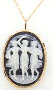 14kt Yellow gold Three Graces pin pendant on chain