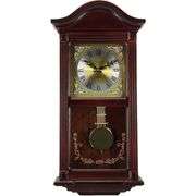 Classic Mahogany Cherry Oak Wall Clock with Brass Pendulum and 4 Chimes