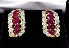 Brilliant 14K Yellow Gold Ruby Gemstone and Diamond Dangle Earrings
