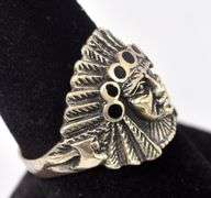 Black Onyx Indian Head Ring in Sterling Silver