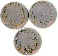 3 Different Buffalo Nickels: 1915, 1916, & 1916-S