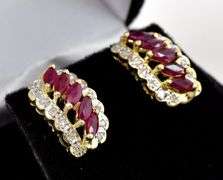 Brilliant 14K Yellow Gold Ruby Gemstone and Diamond Dangle Earrings