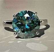 14 Kt White Gold Plate 5.35 Ct Deep Emerald Green VVs1 Fire Moissanite Ring