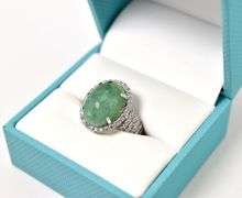 Stunning 7.50CTS Oval Cabochon-Cut Natural Emerald & Sapphire Gemstone Ring in Sterling Silver