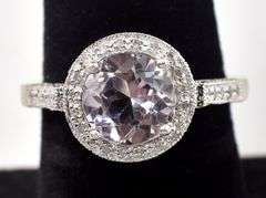 Sparkling 14K white Gold Purplish Gemstone and Diamond Ring