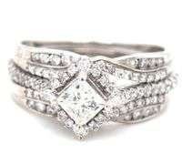 14kt White gold 0.60ctw princess cut diamond engagement ring with diamond wrap