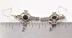 Emerald Gemstone Cross Gemstone Dangle Earrings in Sterling Silver