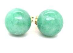 14kt Yellow gold 10mm Green Jade ball earrings