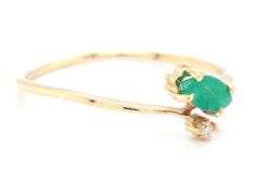 14kt Yellow gold Marquise emerald and diamond stackable ring