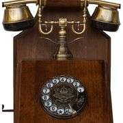 1921 Vintage Wooden Telephone with Rotary Dial and Metal Bell