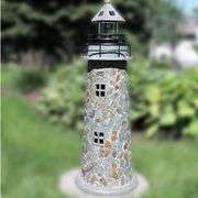 35-inch Decorative Cobblestone Solar Garden Lighthouse