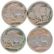 4 Different Buffalo Nickels: 1916-1919