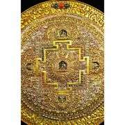 Rare Temple Collection Tibetan Silver Gold & Gilded Mosaic Gem Thangka Mandala