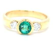18kt Yellow gold 0.45ct round emerald and diamond ring