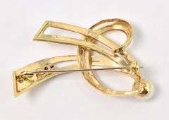 Wonderful 18K Yellow Gold Pearl and Pink Topaz Gemstone Brooch