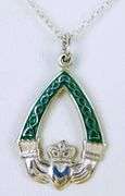 Genuine Irish Sterling Enamel Claddagh Pendant & Chain