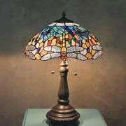 Vintage Tiffany Dragonfly Stained Glass Table Lamp