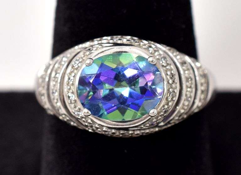 Mystic Topaz and CZ Gemstone Ring in Sterling Silver