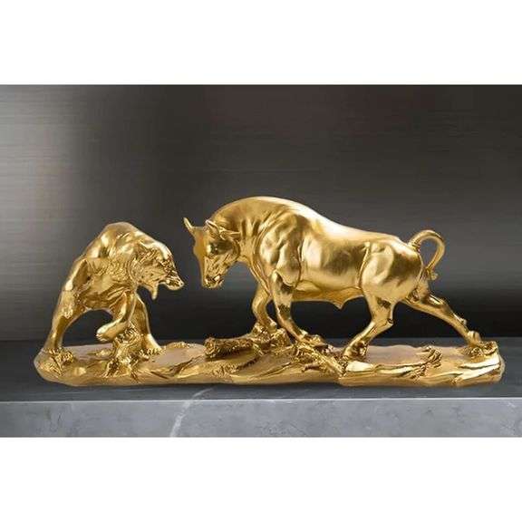 Wall Street Bull and Bear Statue Gold Resin Sculptures