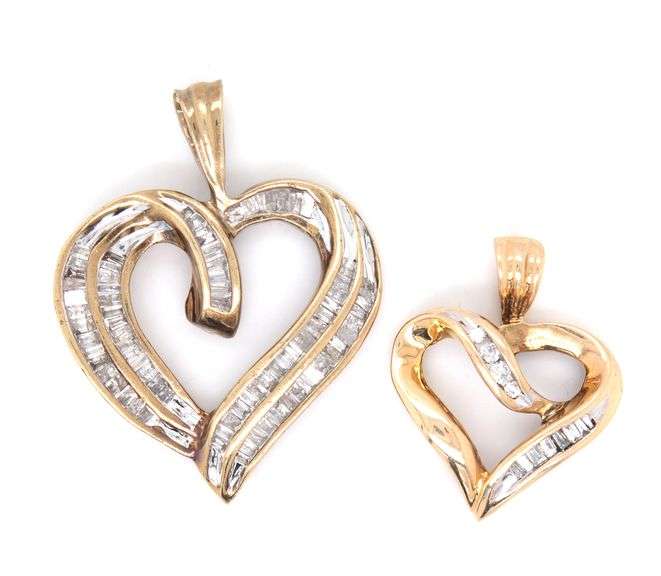 Two Sizes of ellow Gold Diamond Hearts