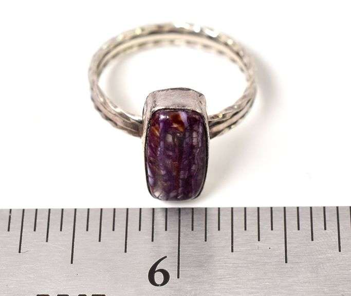 Purple Spiny Oyster Gemstone Ring in Sterling Silver