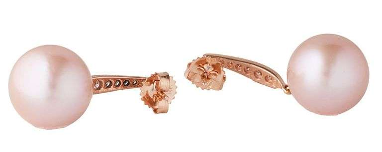 Na Hoku 14.5MM Pink Pearl and 0.20ctw Diamond Drop Earrings in 14K