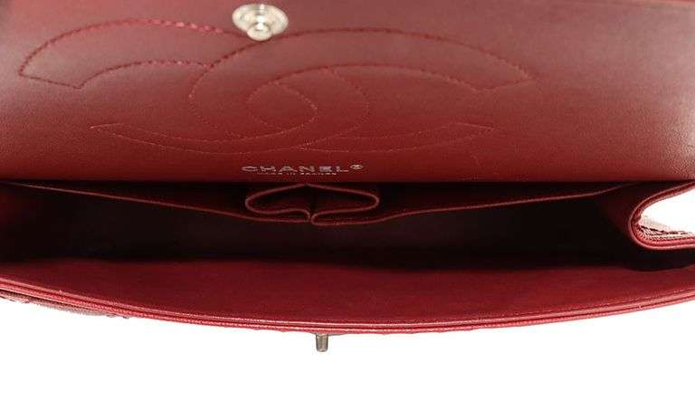 CHANEL, Dbl Flap Red Caviar Quilted Jumbo purse W/ Card