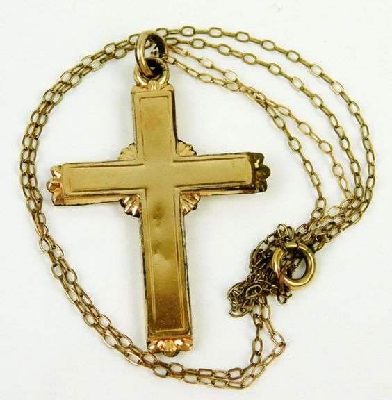 Early Gold Filled Large Cross & Chain