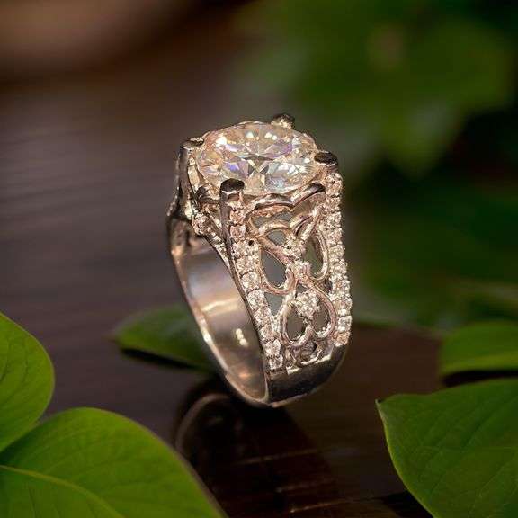 Huge Rare 6.25 Ct VVs1 Sparkling White E-F Fire Moissanite Ring