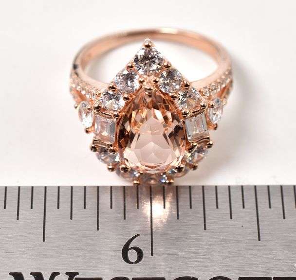 Peach and White CZ Gemstone Ring in Sterling Silver